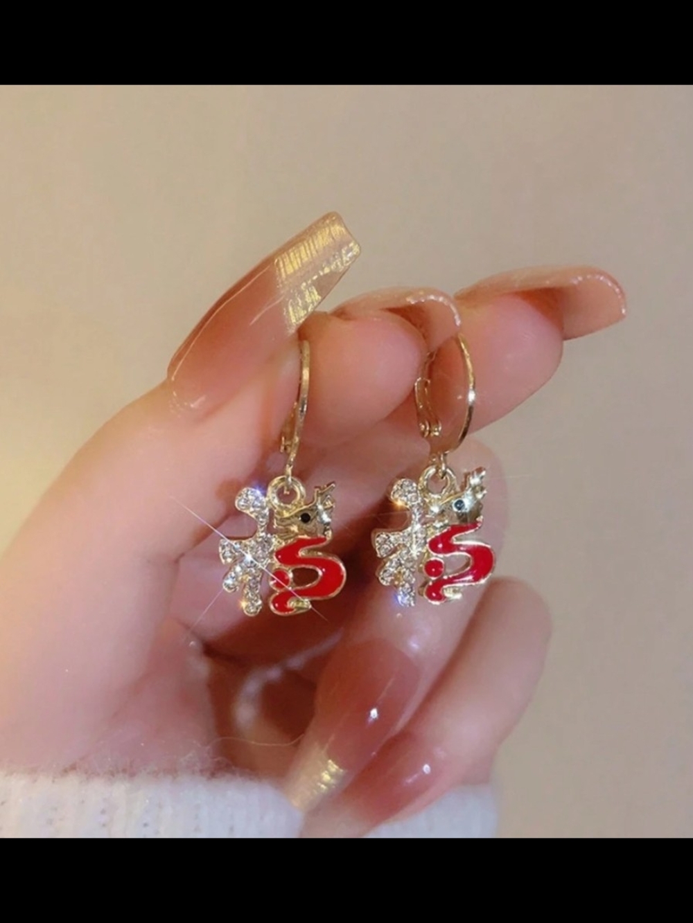 💫 Gold Tone Red Crystal Dragon Hoop Earrings - Women Jewelry NWT